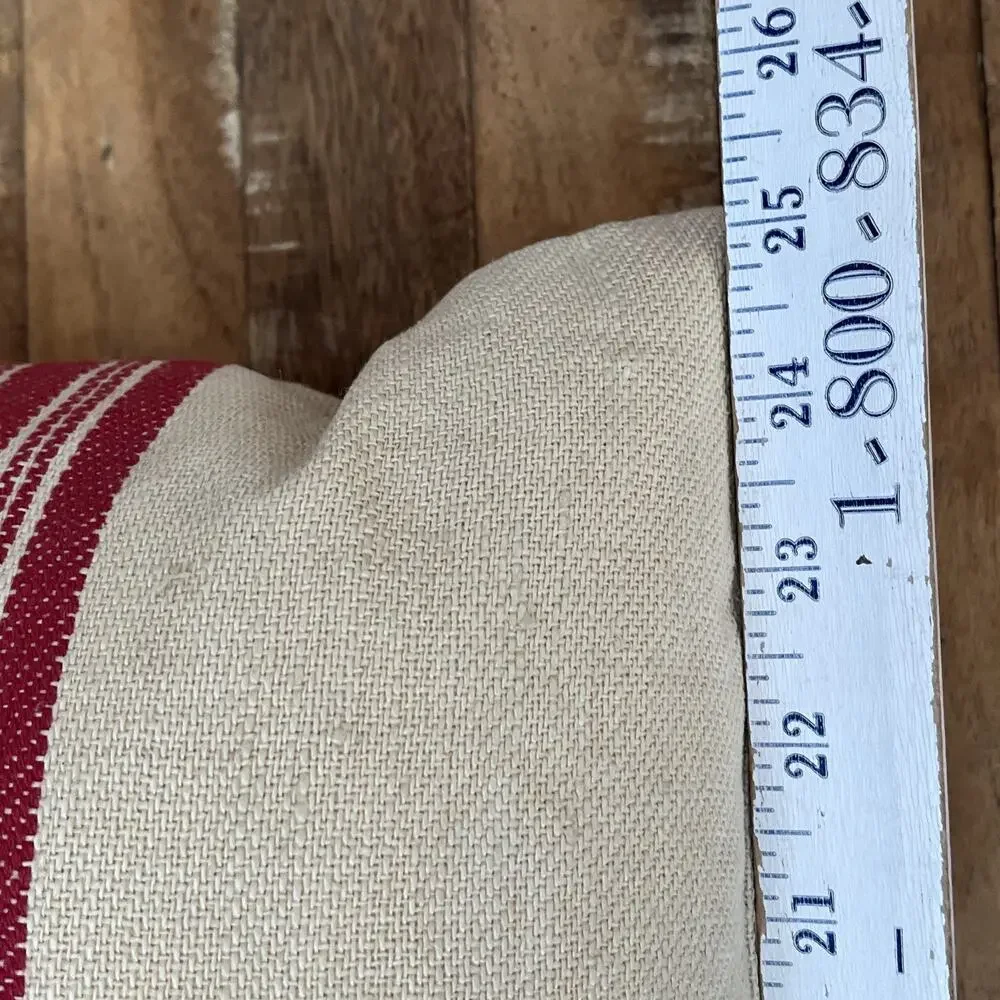 Pottery Barn Linen Blend Throw Pillow 16 x 26 in 100% Cotton Filled Red Striped
